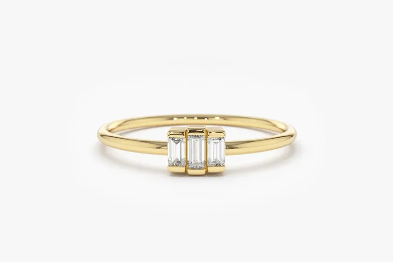 0.18CTW Bezel Set Baguette Lab Grown Diamond Wedding Ring