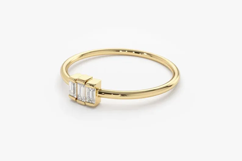 0.18CTW Bezel Set Baguette Lab Grown Diamond Wedding Ring
