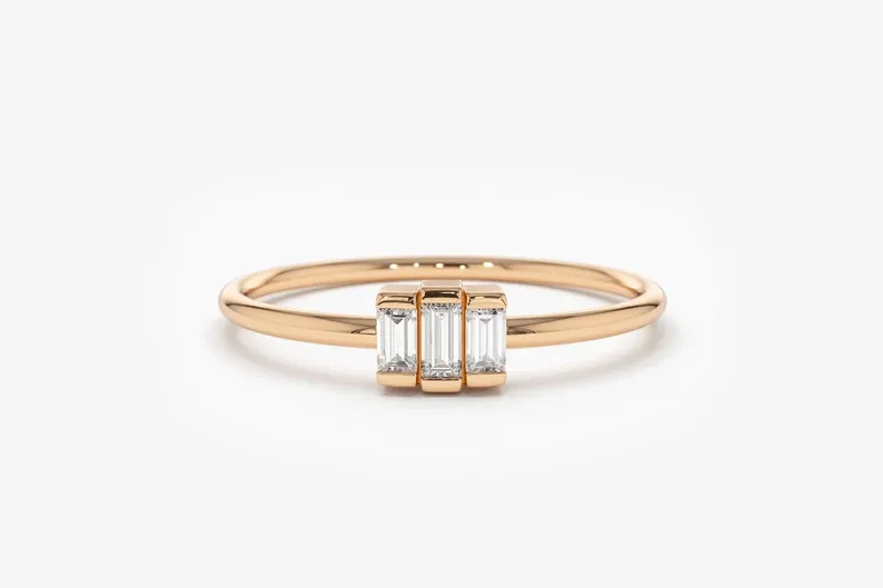 0.18CTW Bezel Set Baguette Lab Grown Diamond Wedding Ring