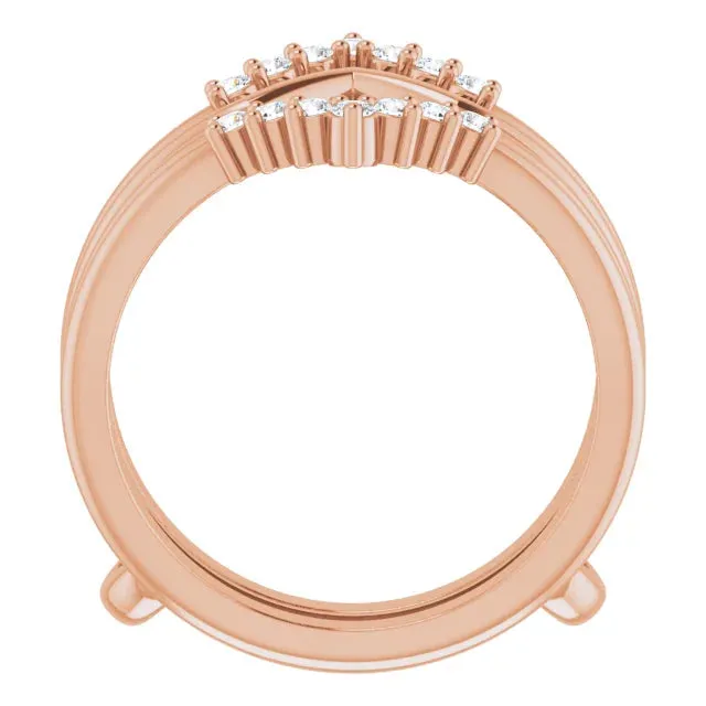 14K Gold Chevron Shape Double Diamond Ring Guard Wedding Band