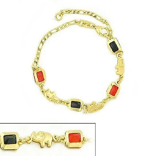 14k Gold Filled 3 COLOR Elephant Bracelet 7.5 "