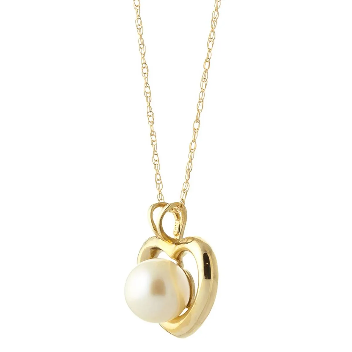 14K Solid Yellow Gold Heart Necklace w/ Natural Pearl