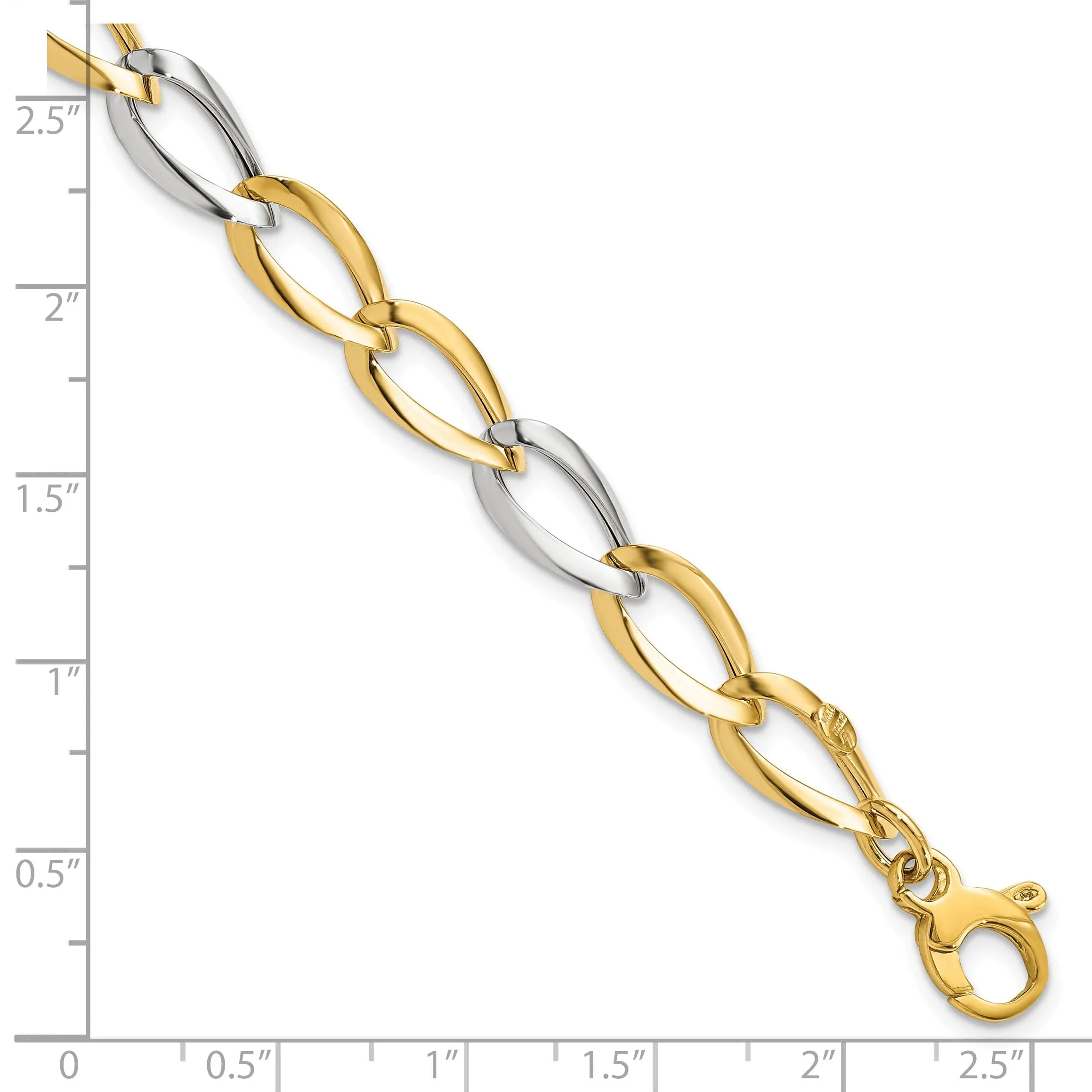 14k Two Tone Gold Polished Fancy Link Bracelet