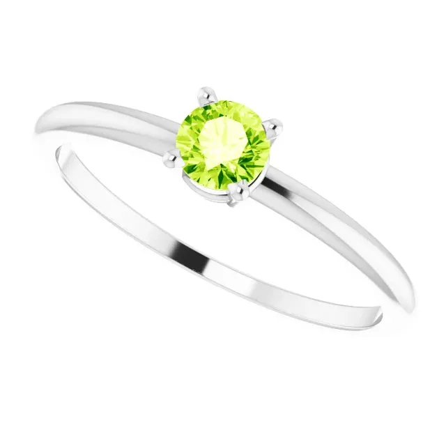 14K White Gold 3 mm Natural Peridot Ring