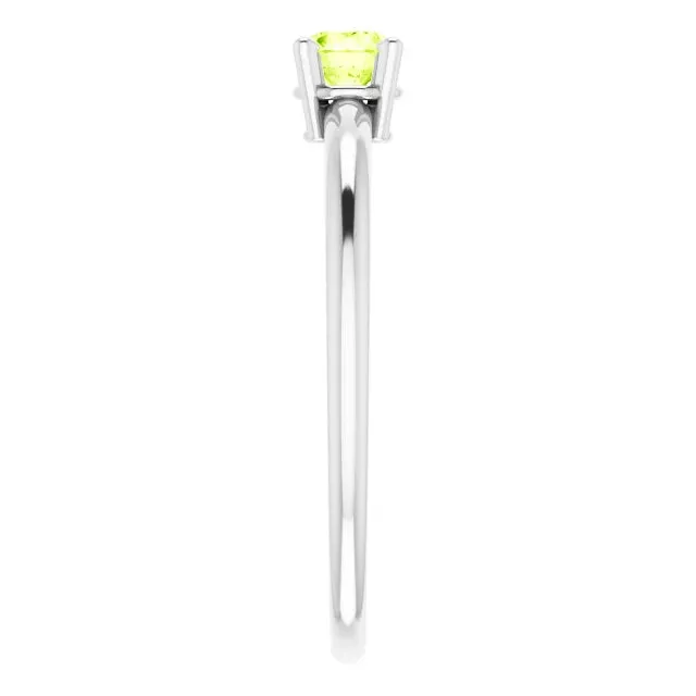 14K White Gold 3 mm Natural Peridot Ring