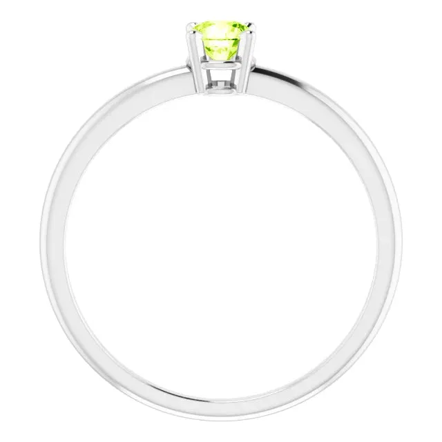 14K White Gold 3 mm Natural Peridot Ring