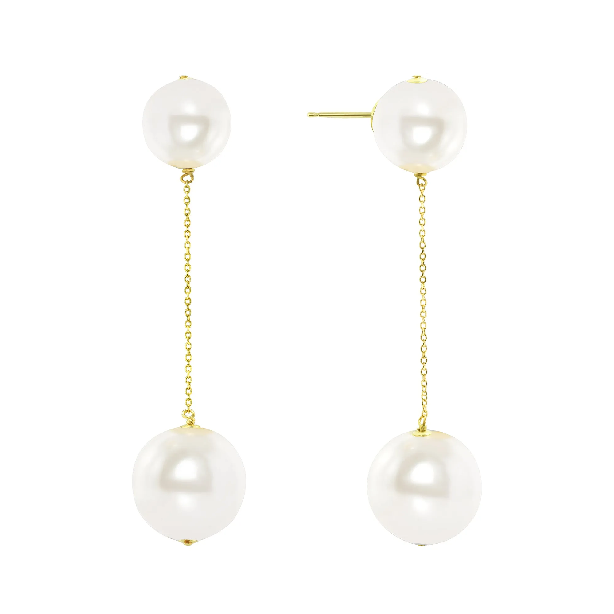 14K YELLOW GOLD FASHIONABLE PEARL DANGLING EARRINGS