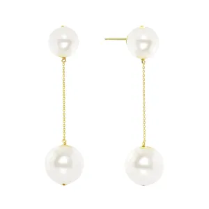 14K YELLOW GOLD FASHIONABLE PEARL DANGLING EARRINGS