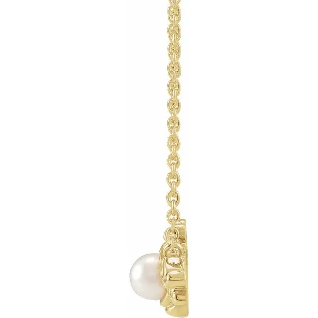 14K Yellow Gold Freshwater Cultured Akoya Pearl Bee 18" Necklace