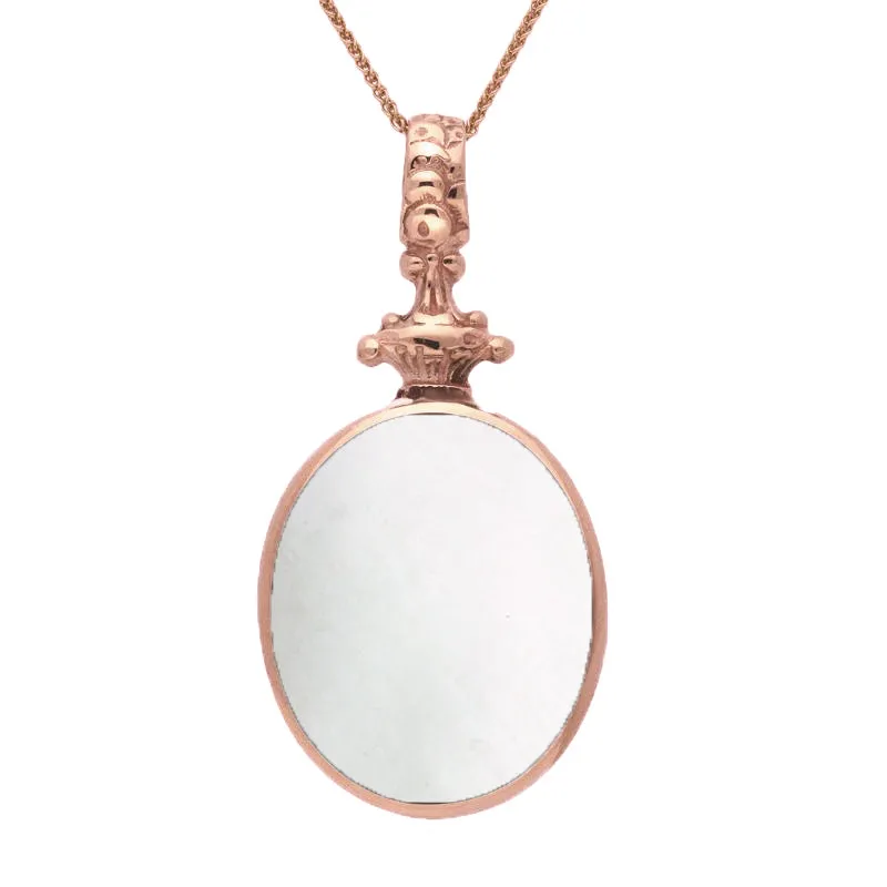 18ct Rose Gold Blue John White Mother Of Pearl Double Sided Oval Fob Necklace