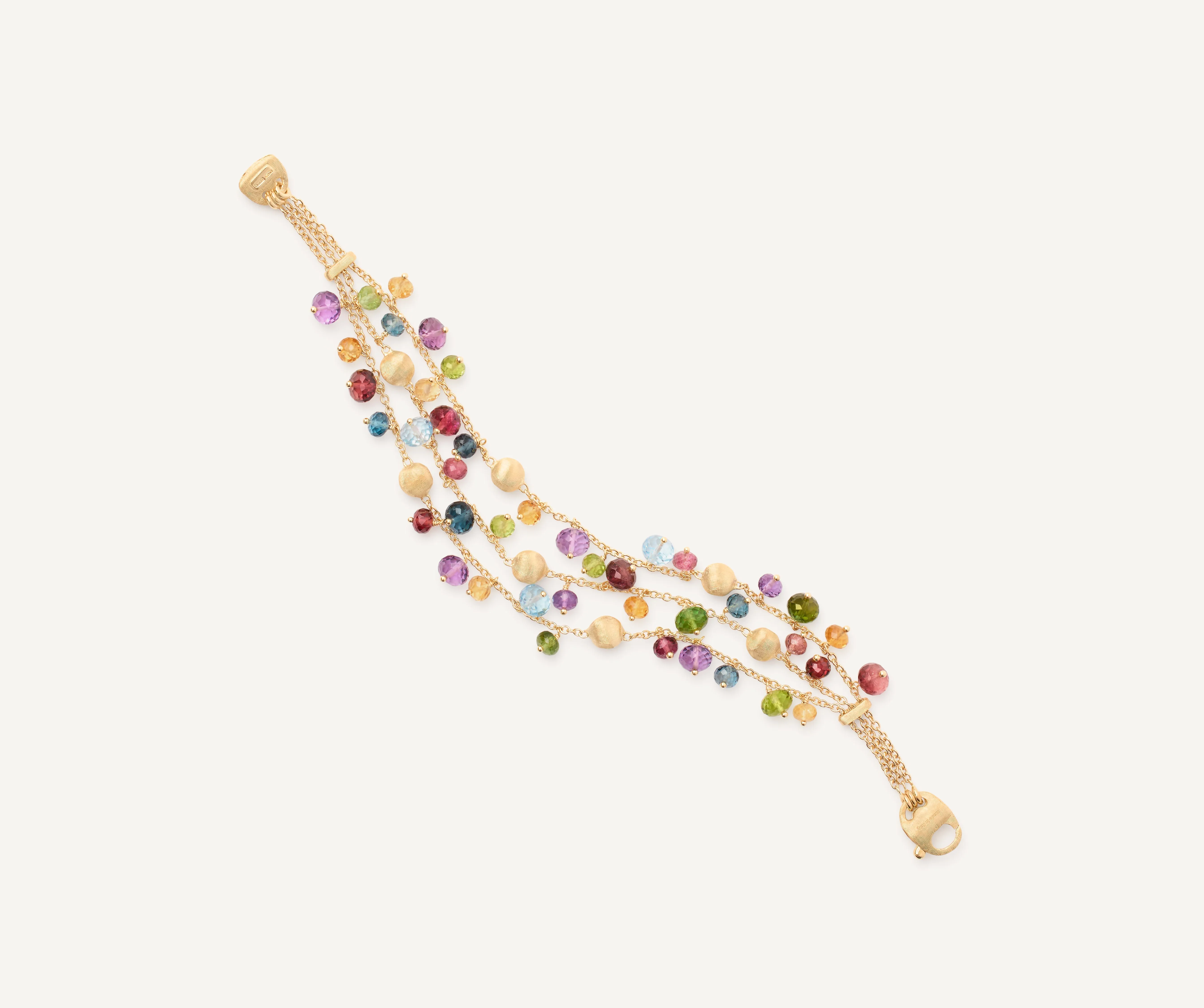 18K Yellow Gold 3-Strand Mixed Gemstone Bracelet