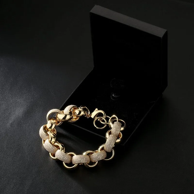 20mm XXL Gold Filled Belcher Bracelet Stones 8.5/9.5 Inch