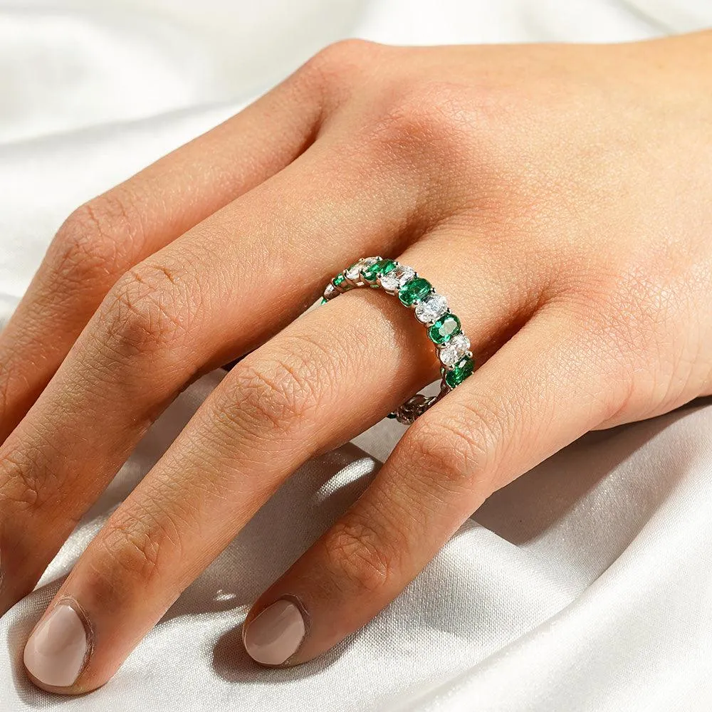 6.6 CT. Lab Grown White Sapphire with Green Gemstone Band