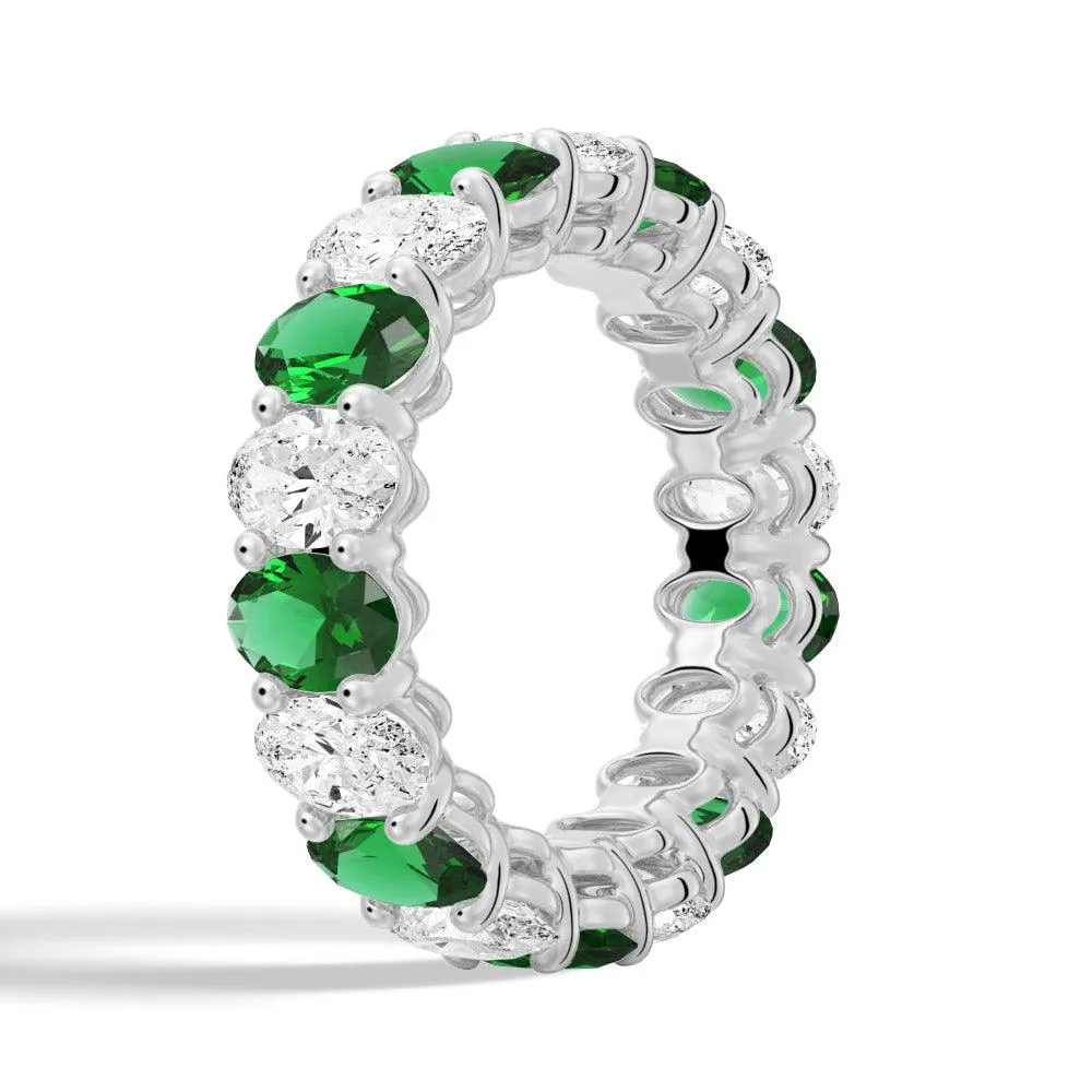 6.6 CT. Lab Grown White Sapphire with Green Gemstone Band