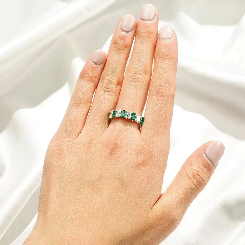 6.6 CT. Lab Grown White Sapphire with Green Gemstone Band