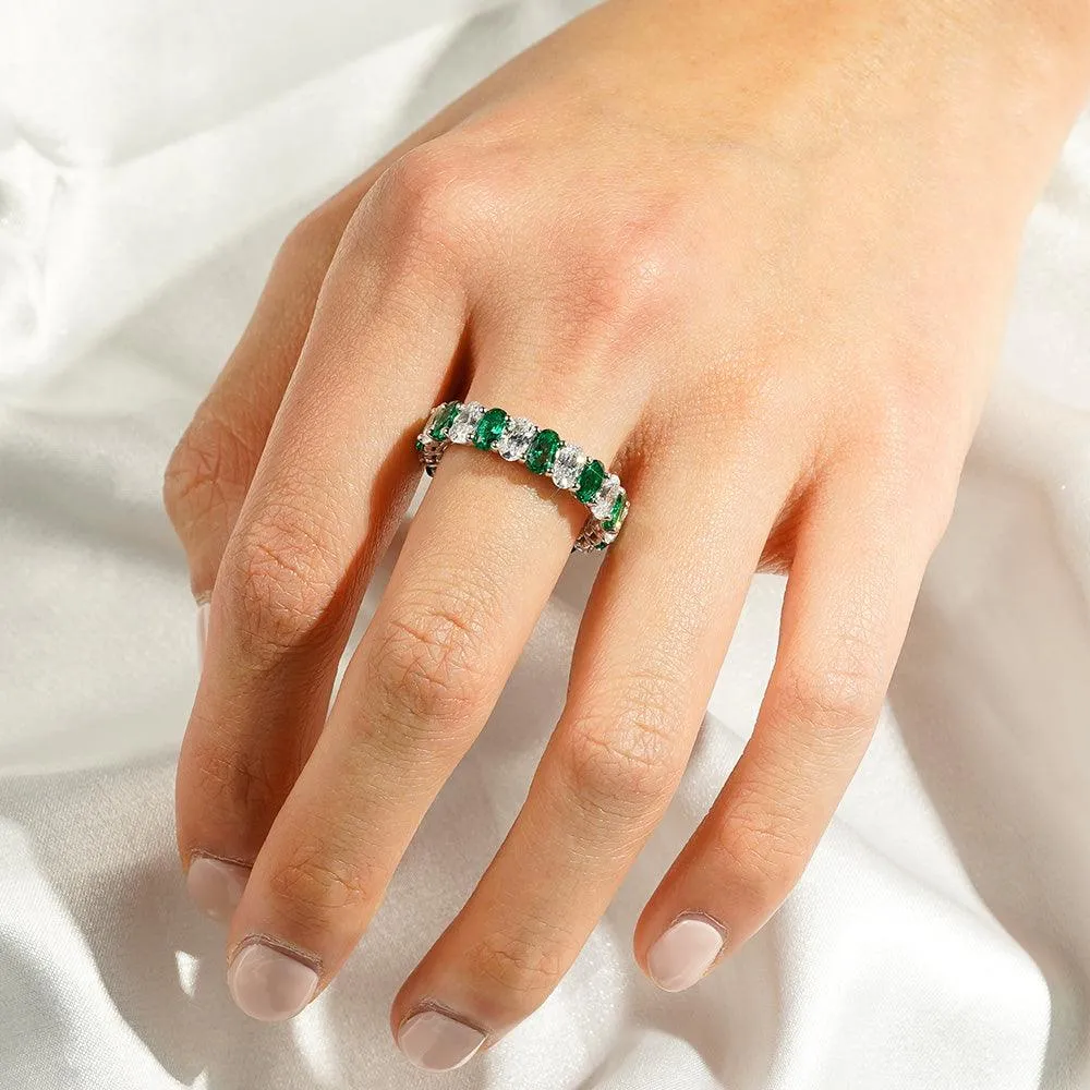 6.6 CT. Lab Grown White Sapphire with Green Gemstone Band