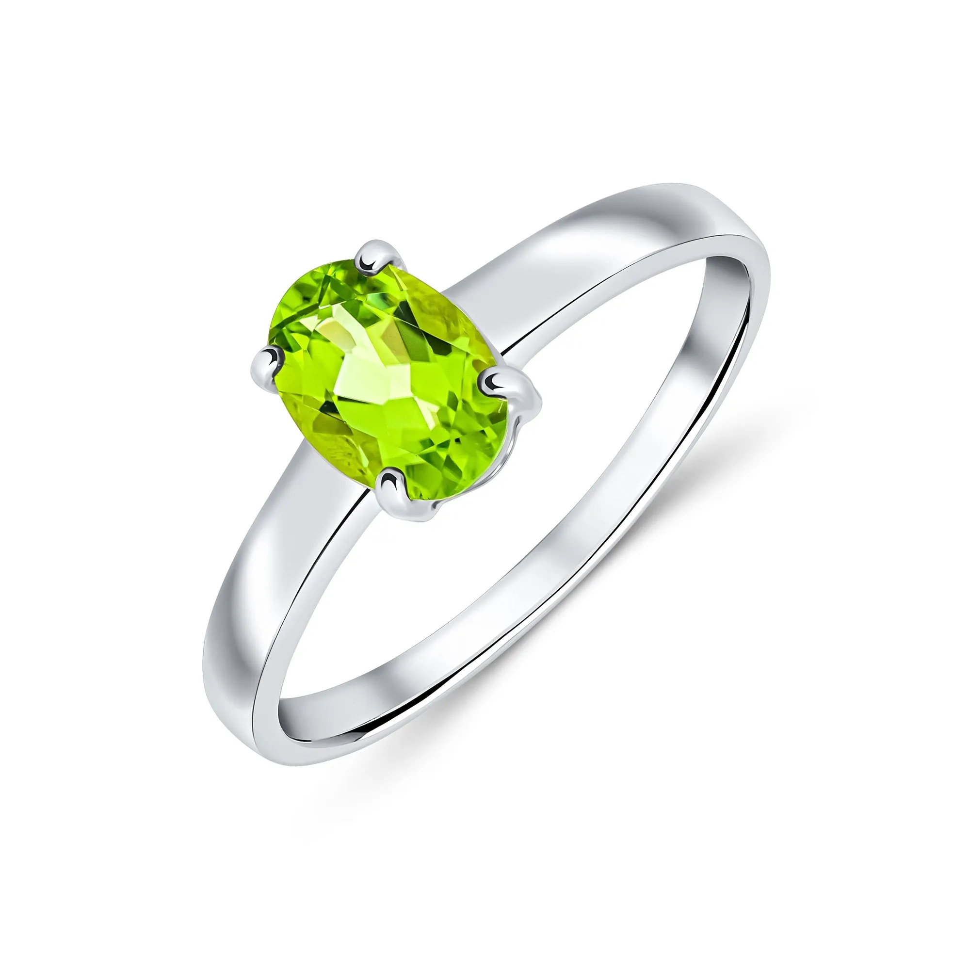 9ct White Gold Peridot Oval Solitaire Ring 0.85ct