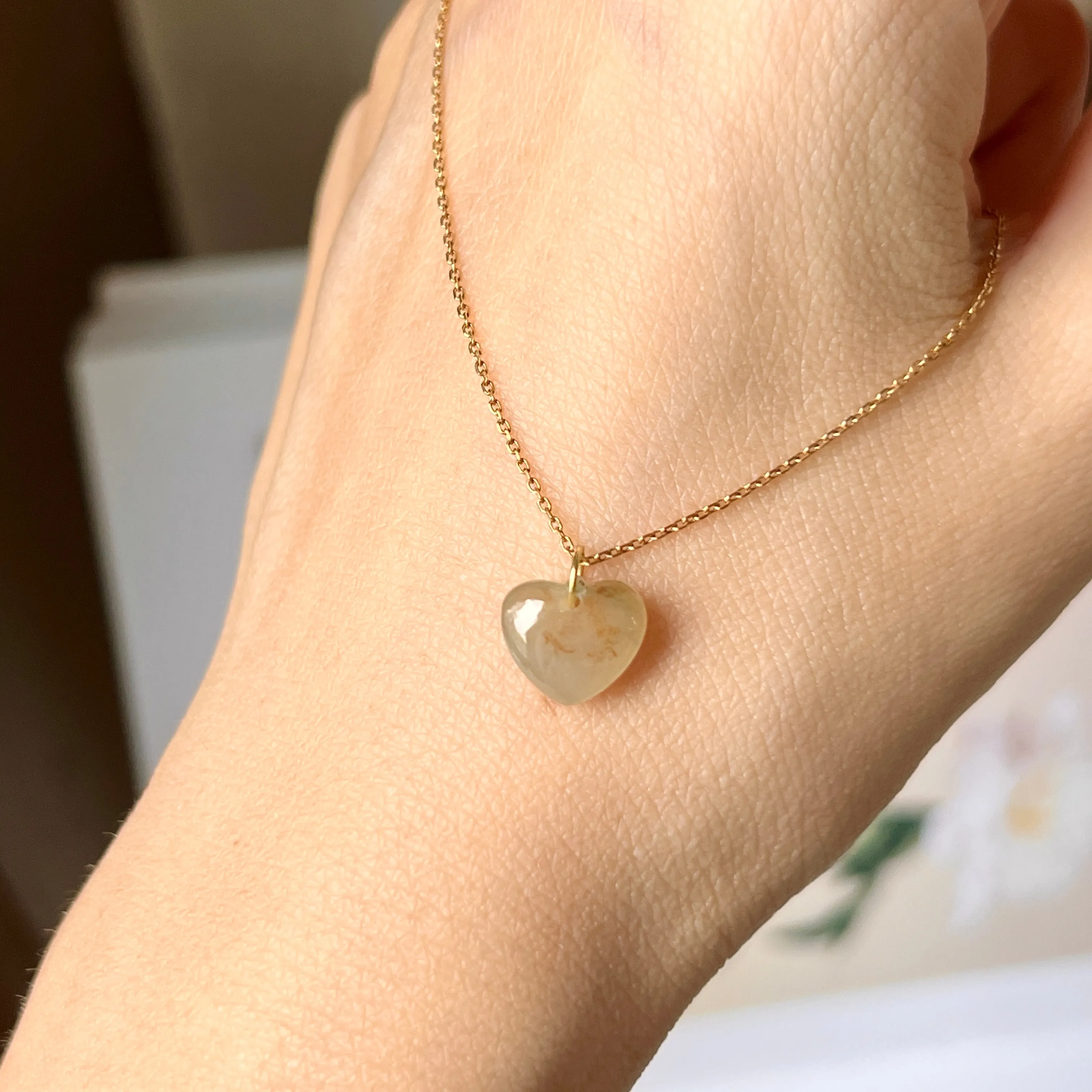 A-Grade Floral Osmanthus Jadeite Heart Pendant No. 172443