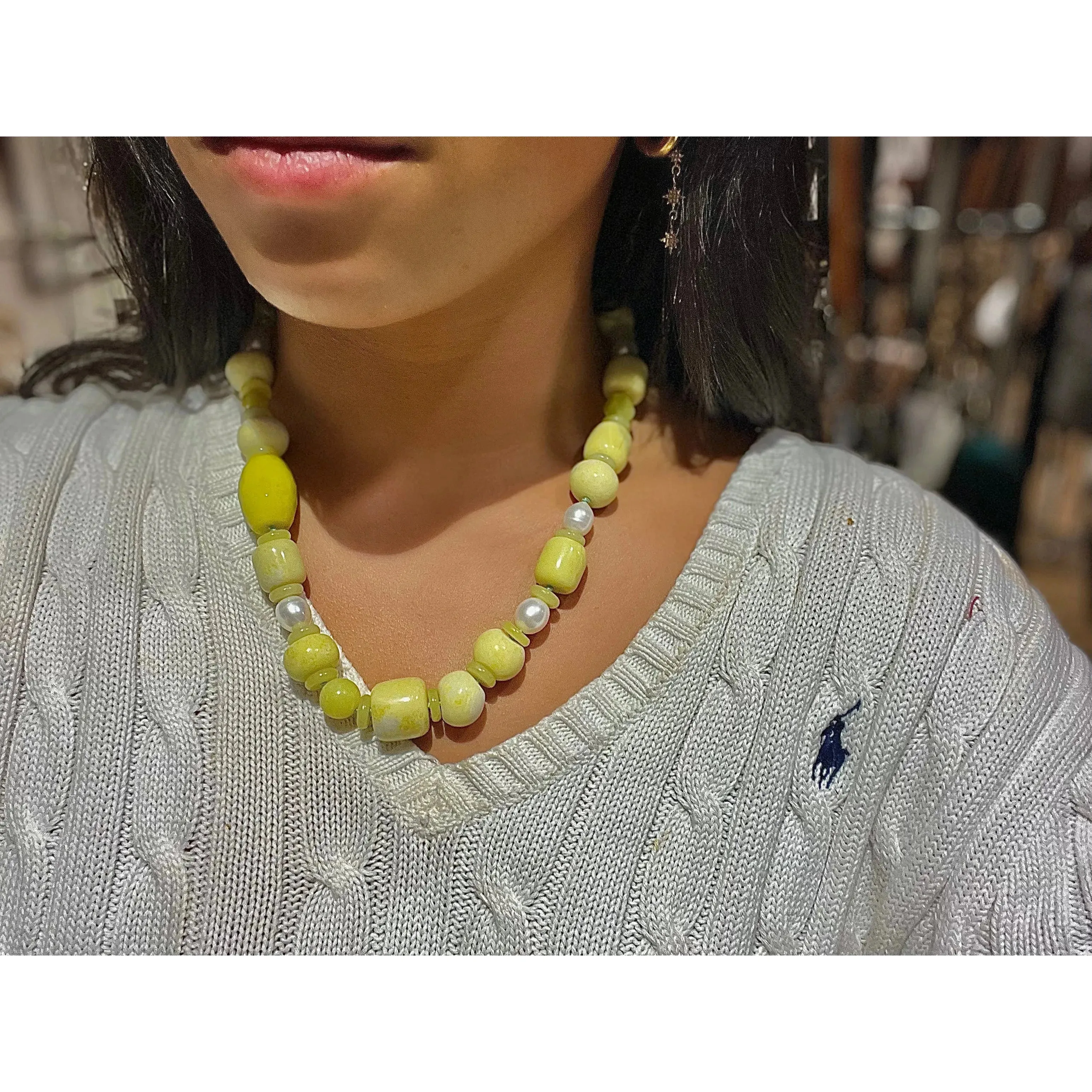 Agate and Jade necklace with fresh water pearls