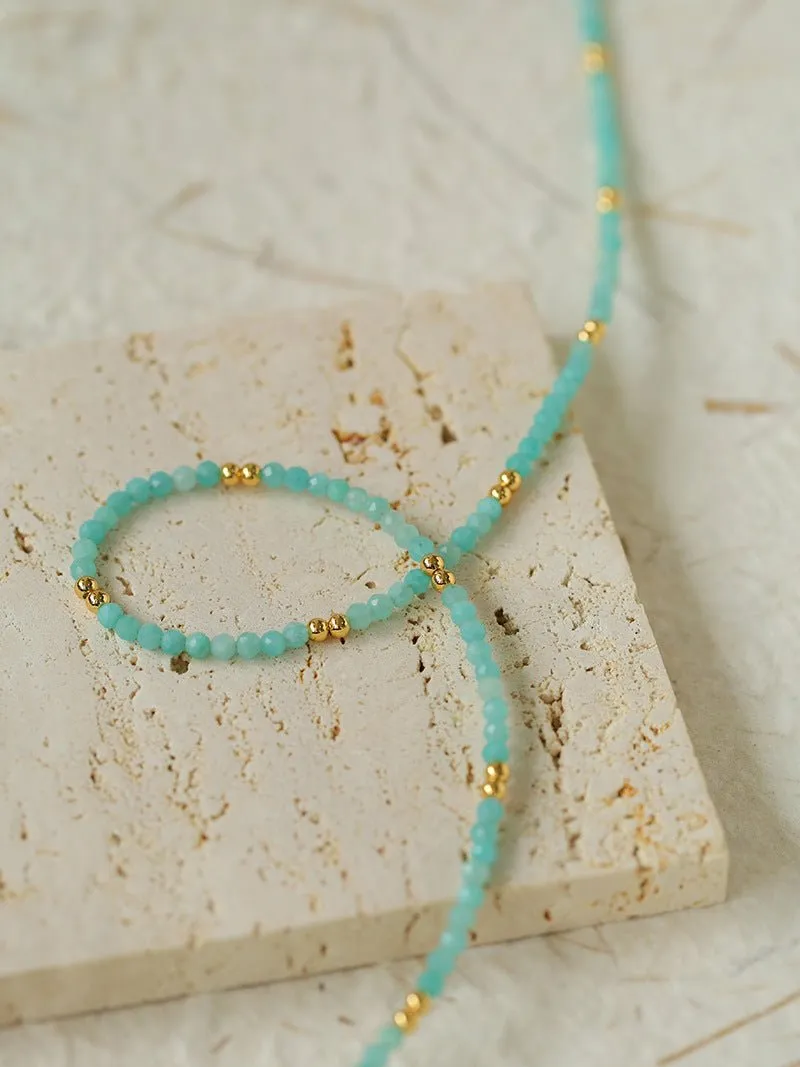 Amazonite and Gold Bean Beaded Necklace
