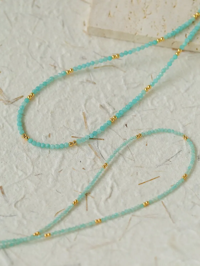Amazonite and Gold Bean Beaded Necklace