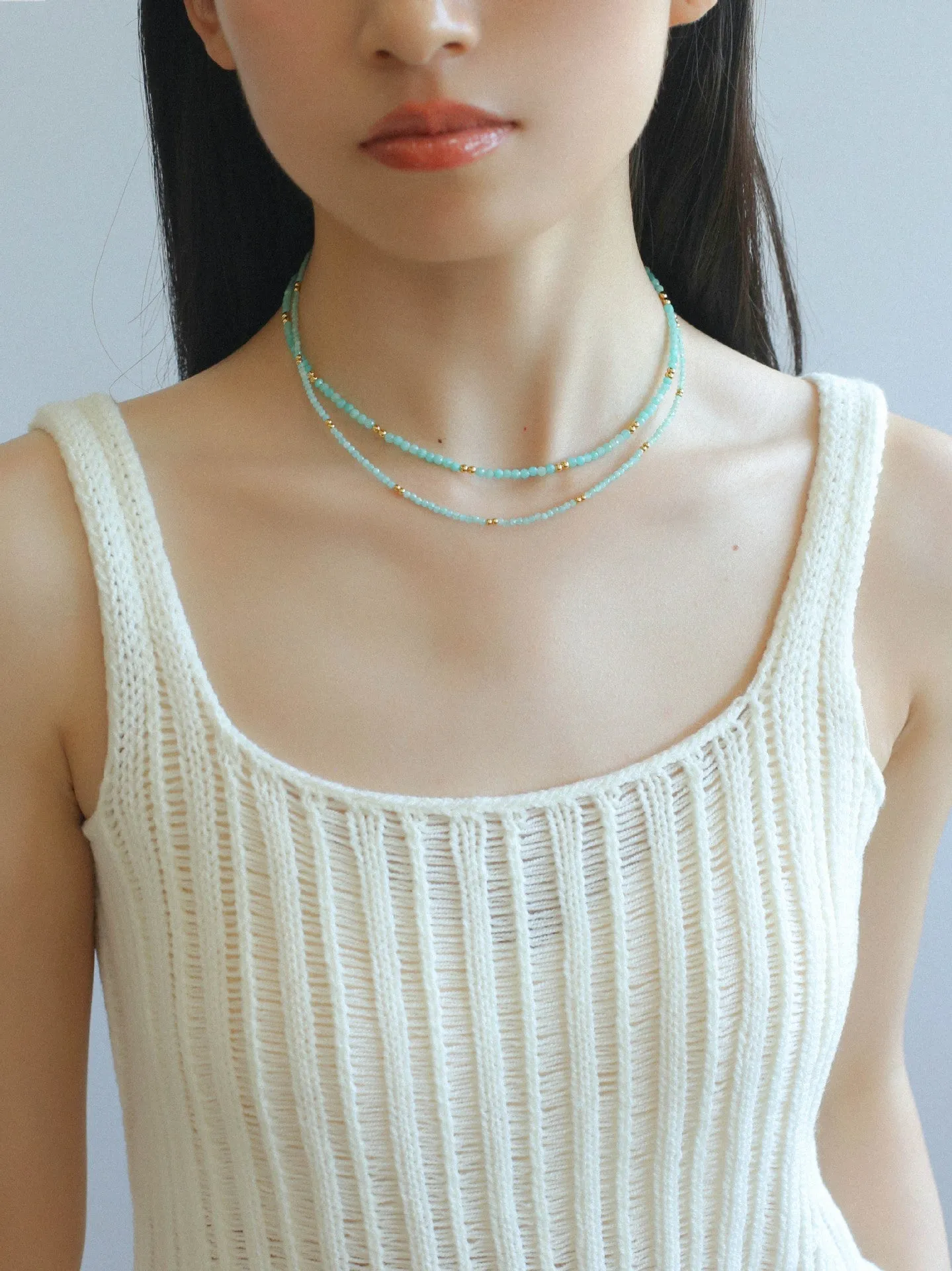 Amazonite and Gold Bean Beaded Necklace