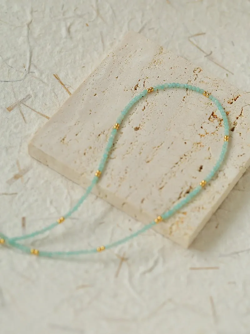 Amazonite and Gold Bean Beaded Necklace