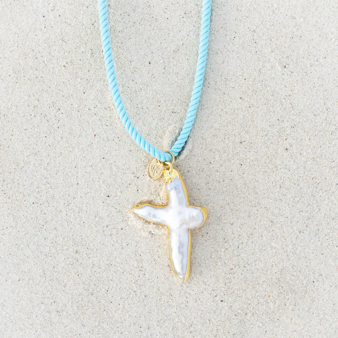 Amen Mother of Pearl Sky Blue Necklace