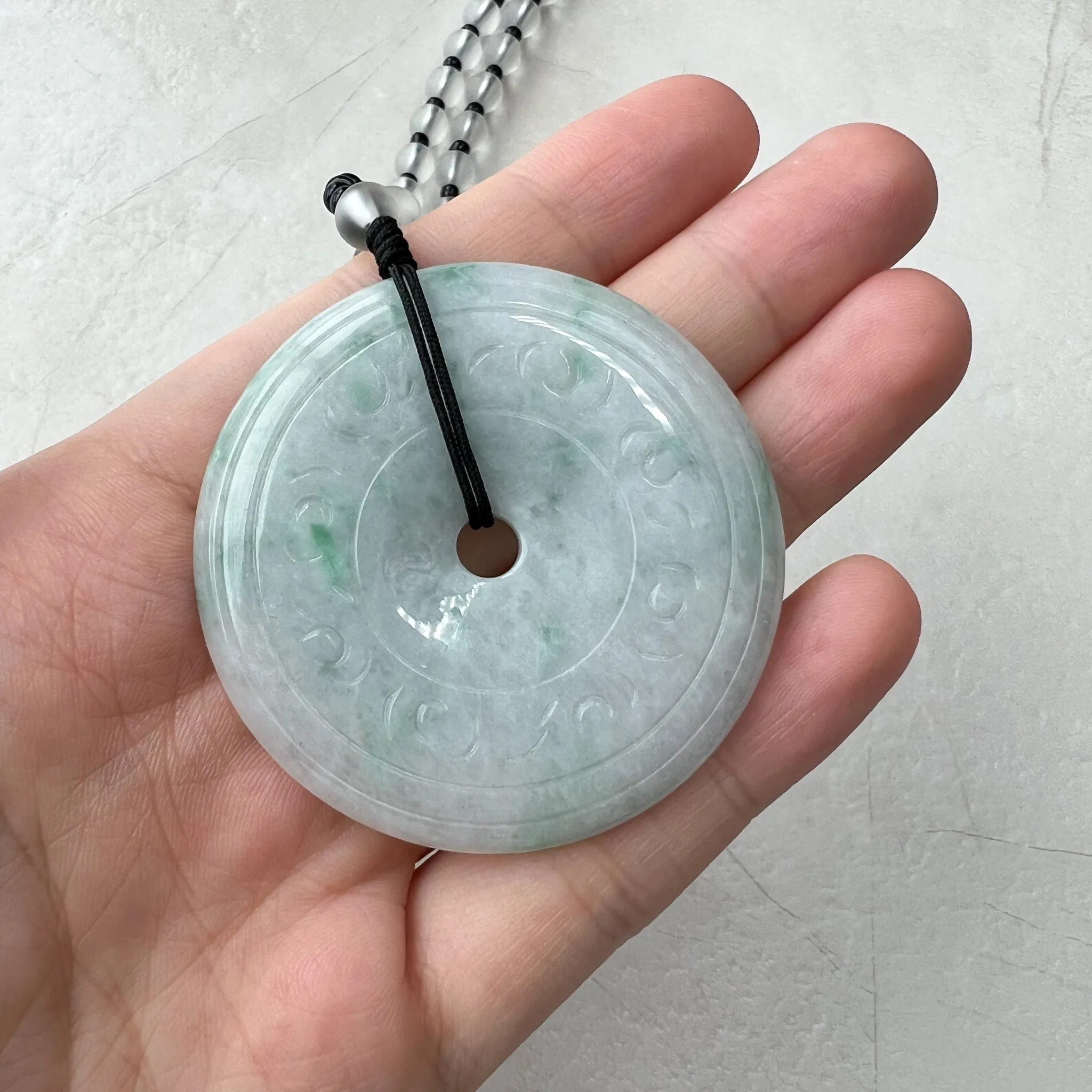 Antique Carving Jadeite Jade Large Circle Donut Carved Necklace, YJ-0921-0174979