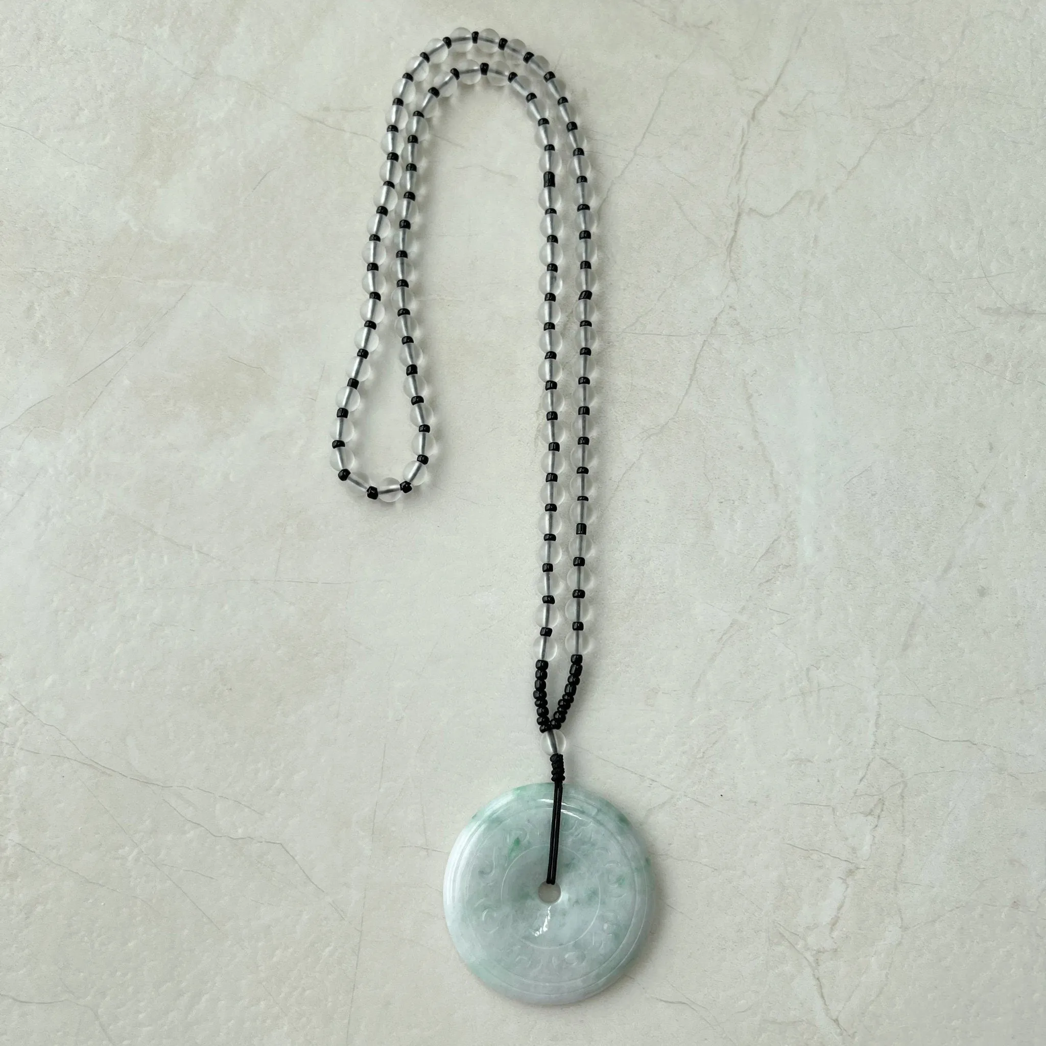 Antique Carving Jadeite Jade Large Circle Donut Carved Necklace, YJ-0921-0174979