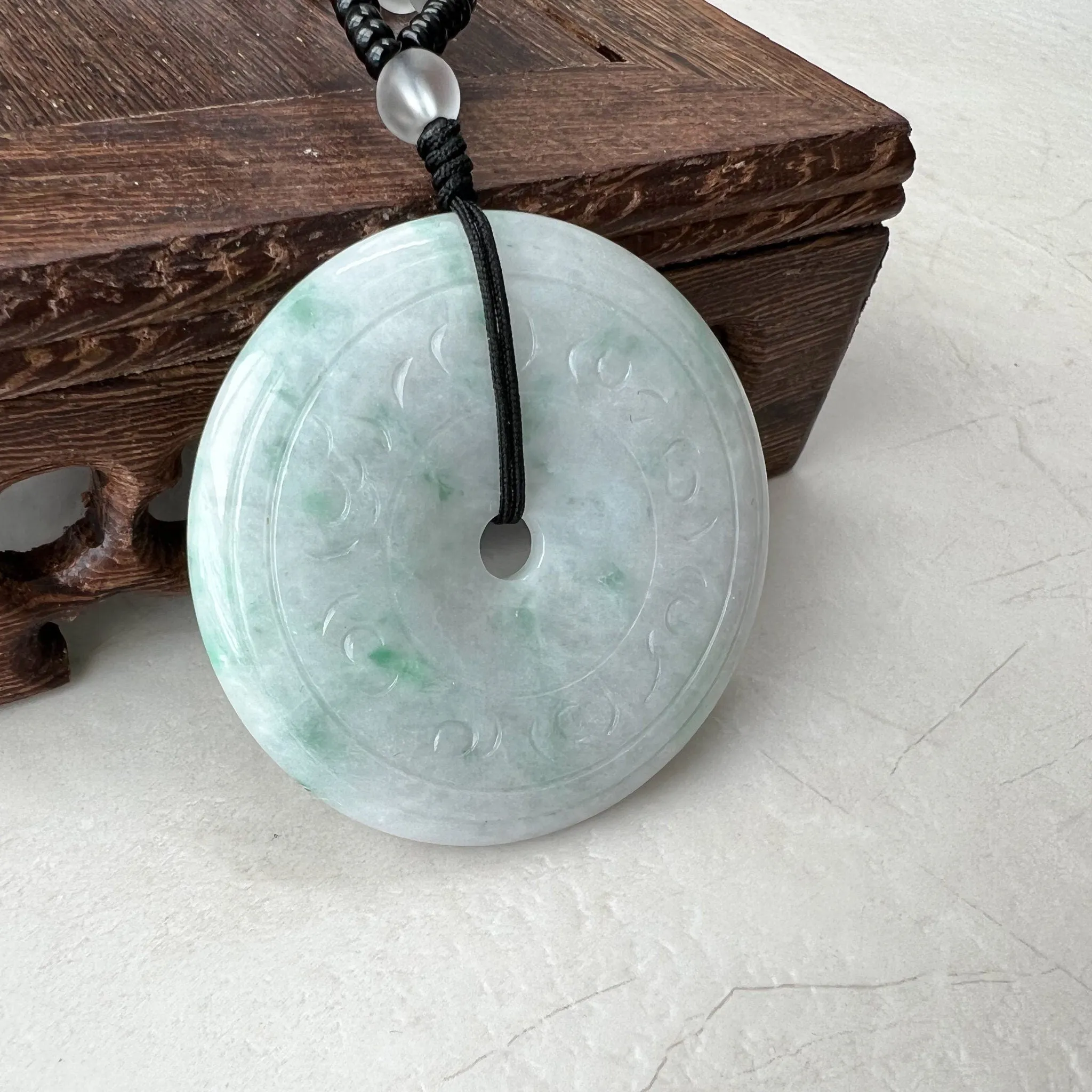 Antique Carving Jadeite Jade Large Circle Donut Carved Necklace, YJ-0921-0174979