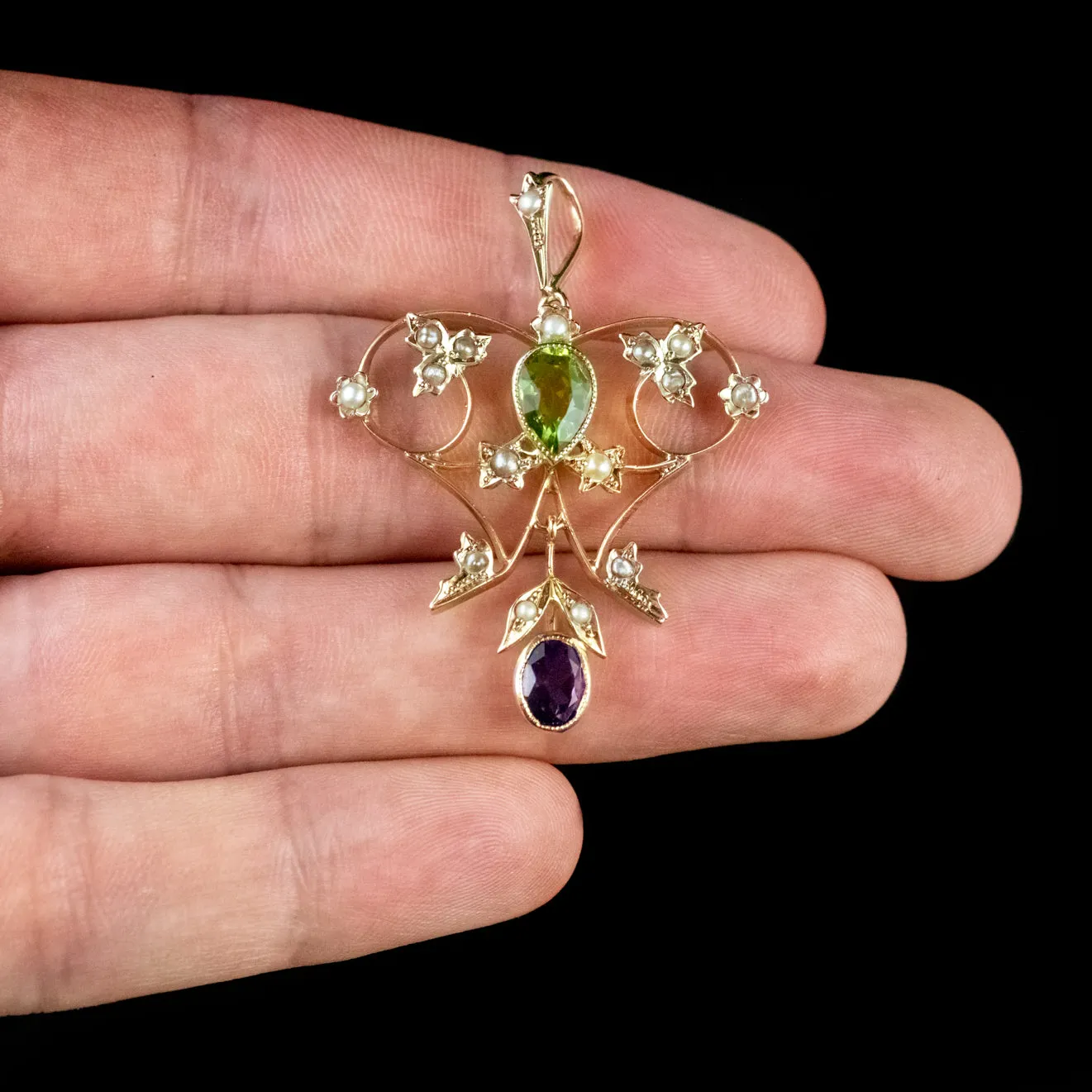 Antique Edwardian Suffragette Floral Pendant 15Ct Gold Circa 1910