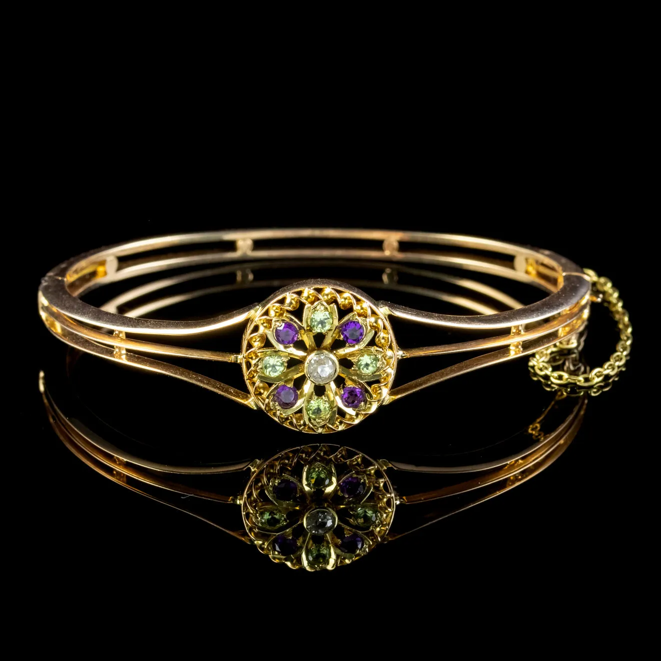 Antique Edwardian Suffragette Flower Bangle 15ct Gold Circa 1910