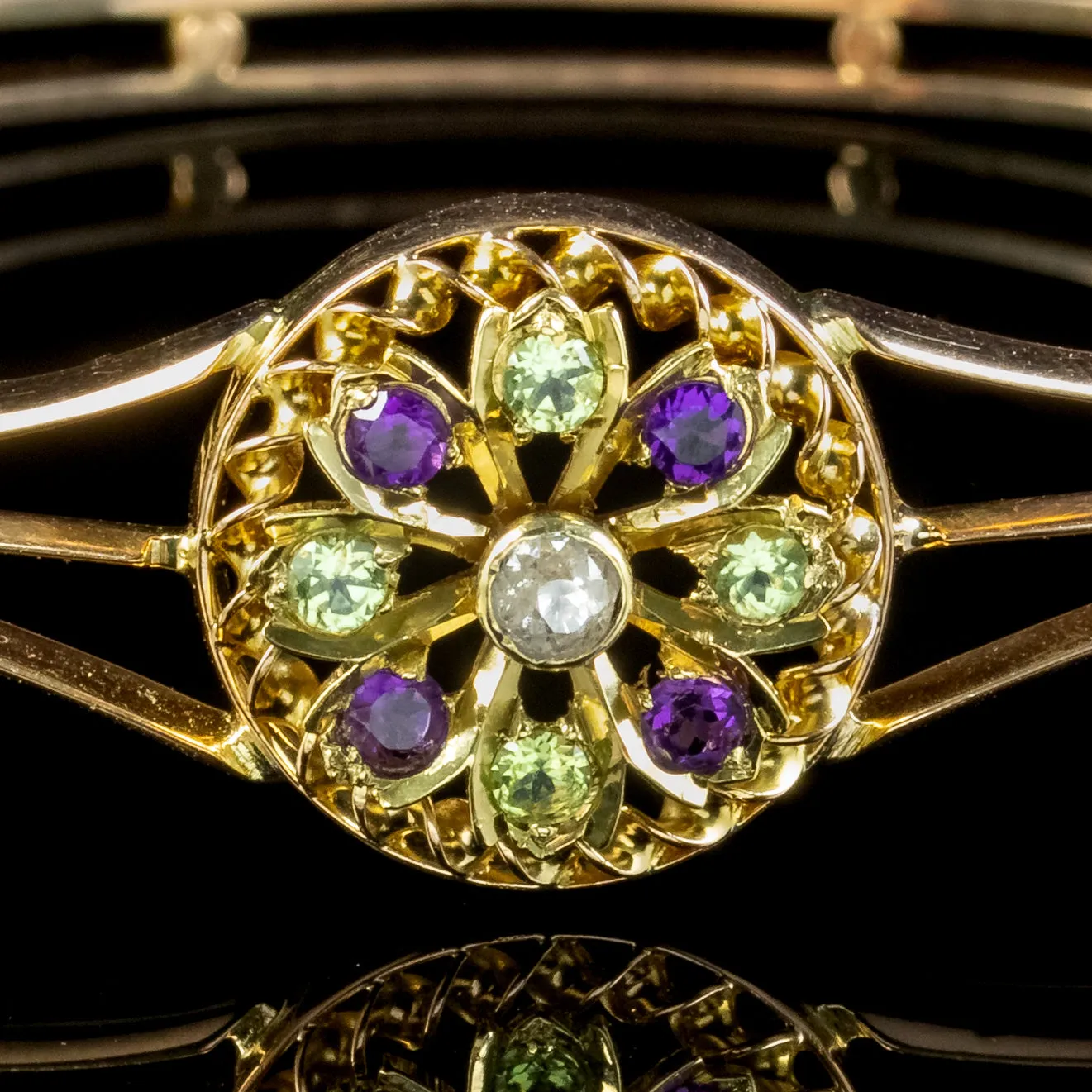 Antique Edwardian Suffragette Flower Bangle 15ct Gold Circa 1910