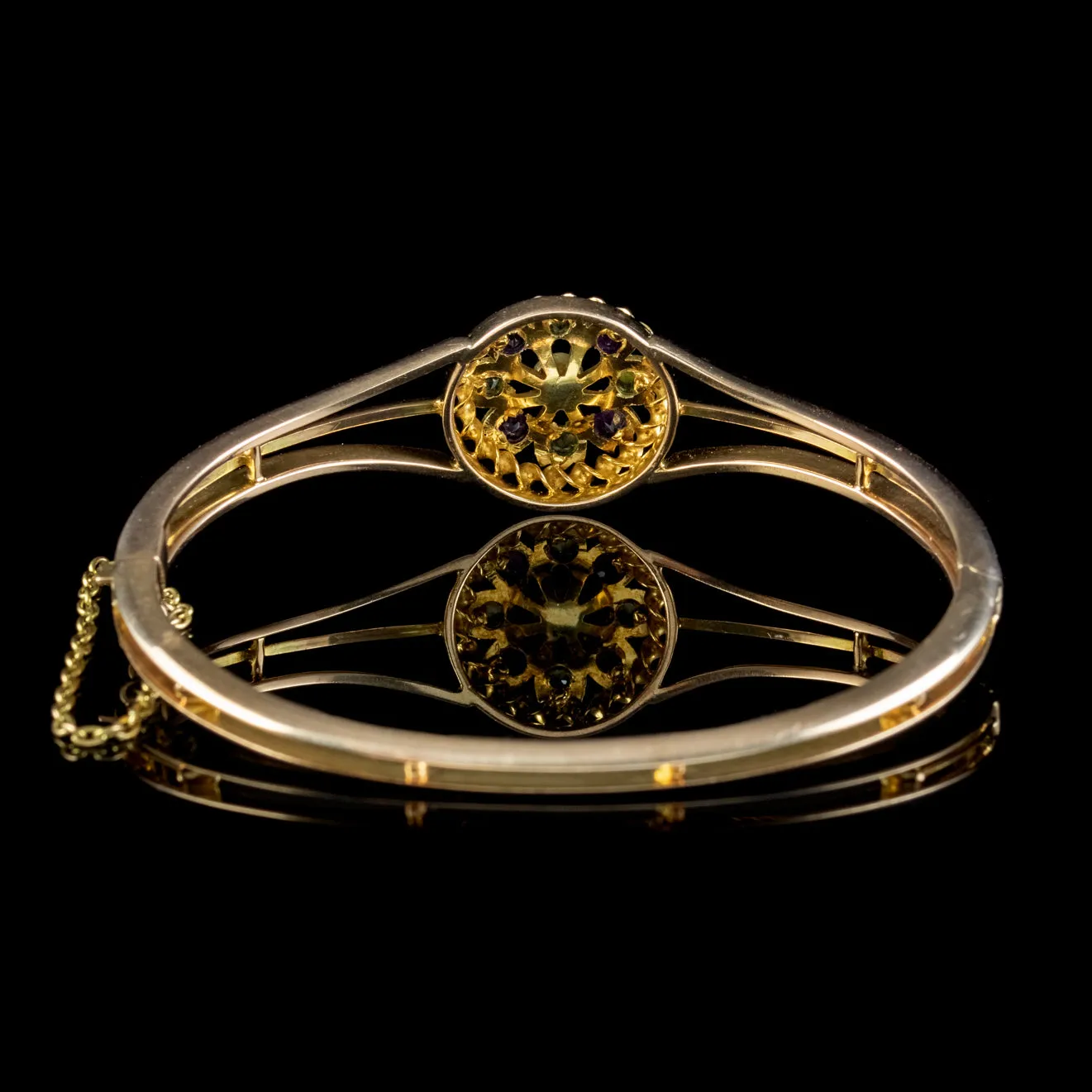 Antique Edwardian Suffragette Flower Bangle 15ct Gold Circa 1910