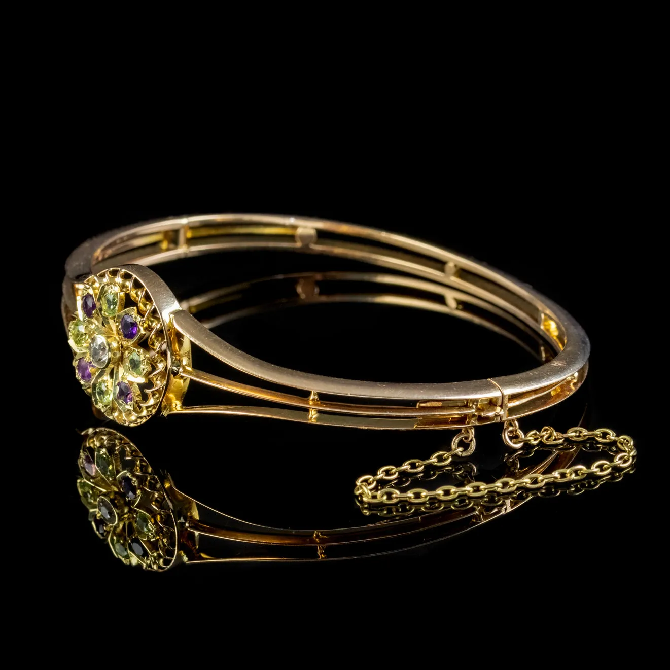 Antique Edwardian Suffragette Flower Bangle 15ct Gold Circa 1910