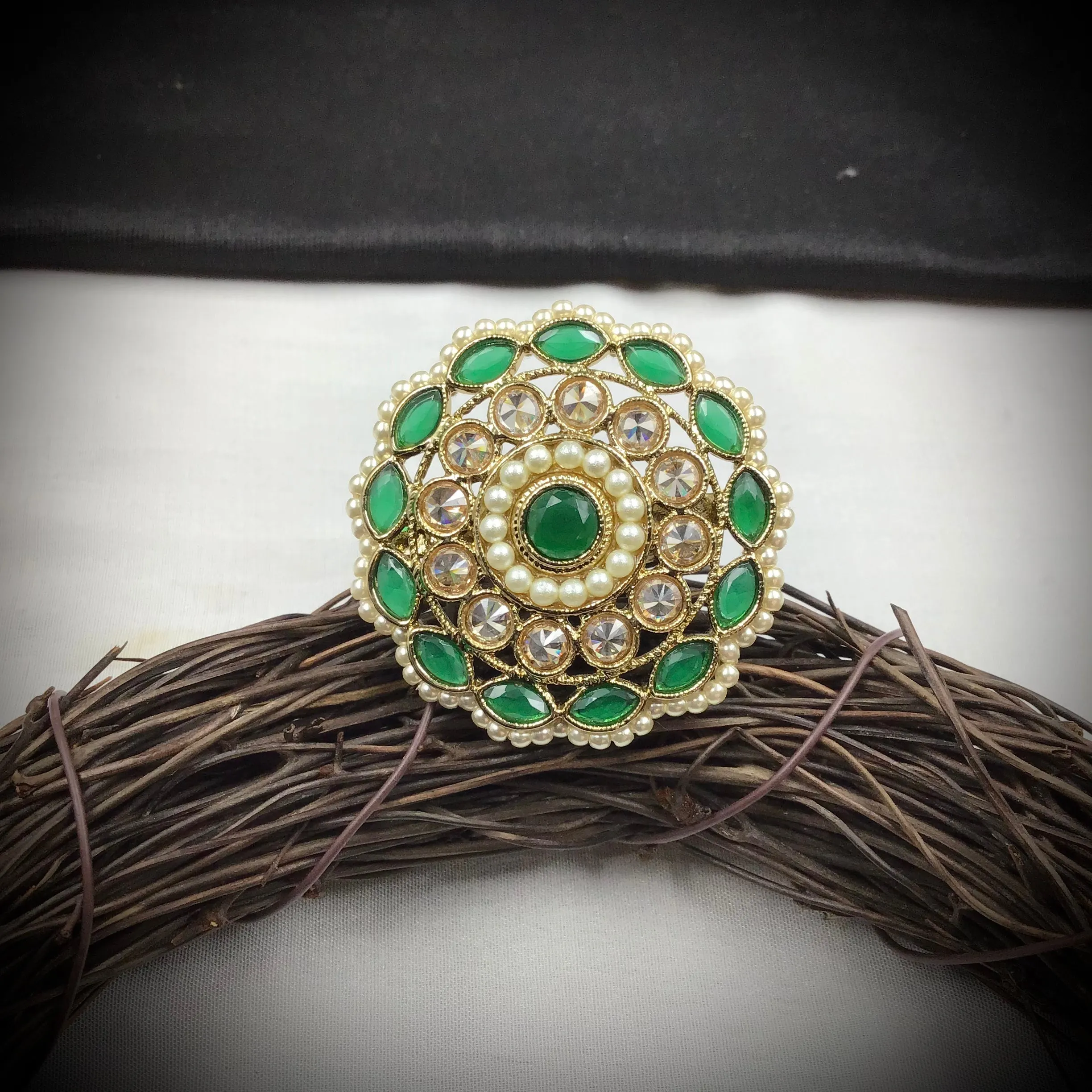 Antique Finish Cocktail Green Ring 19852-7036