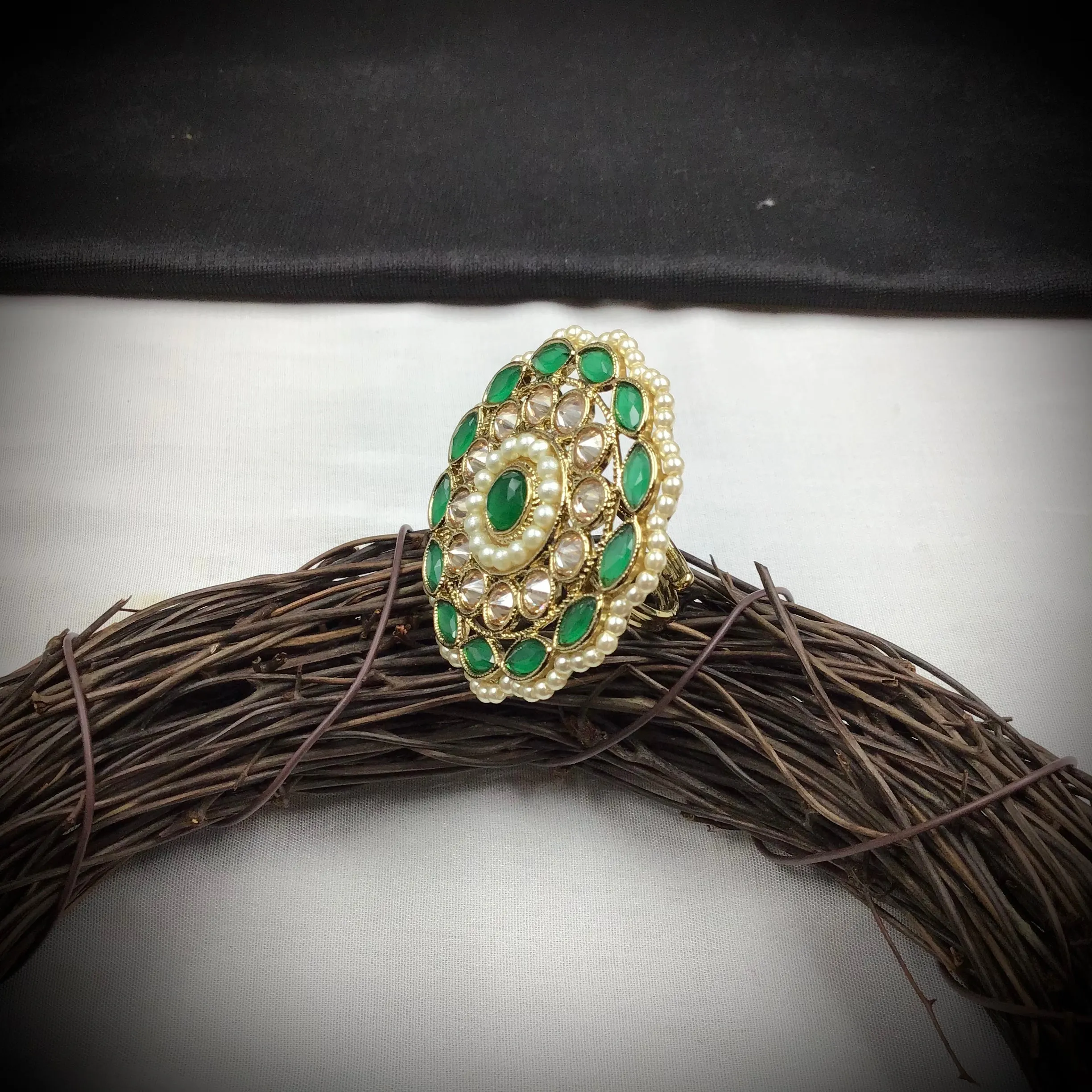 Antique Finish Cocktail Green Ring 19852-7036