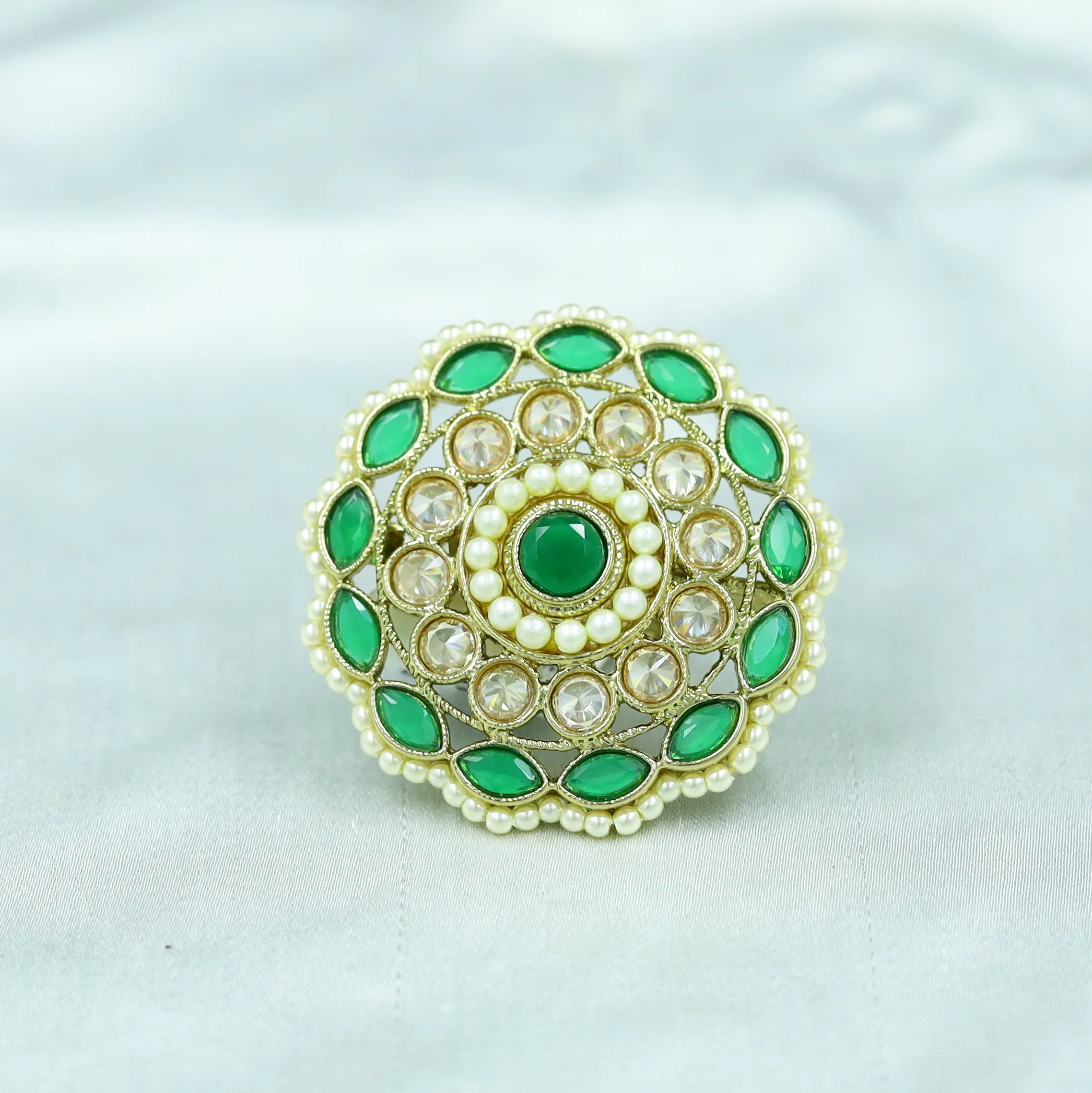 Antique Finish Cocktail Green Ring 19852-7036