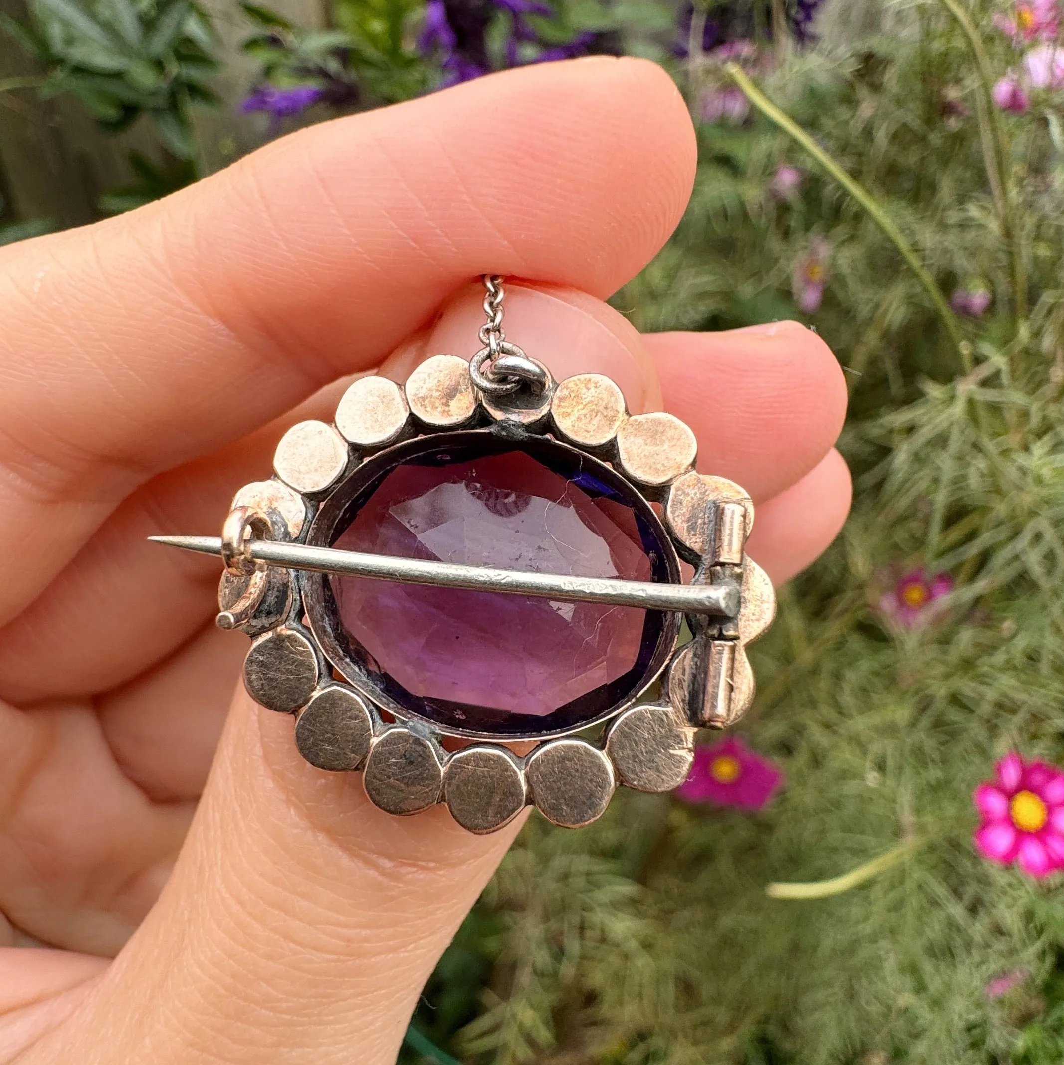Antique Georgian Gold & Silver Purple Paste Brooch