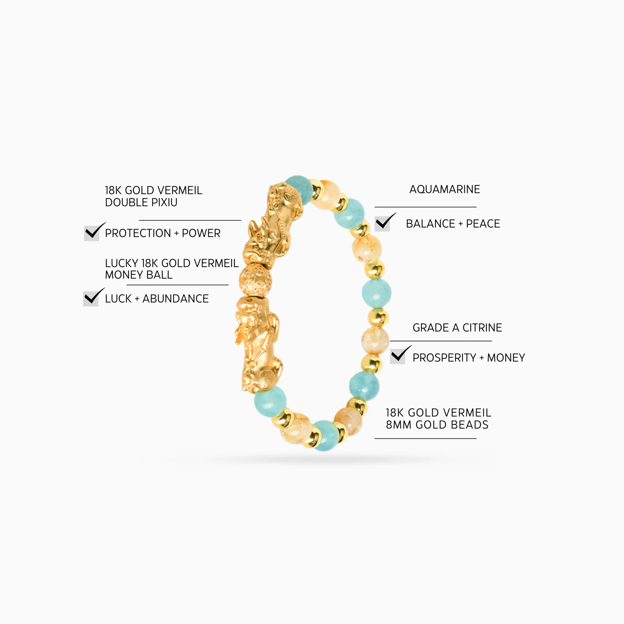Aquarius Zodiac Feng Shui Double Pixiu Bracelet