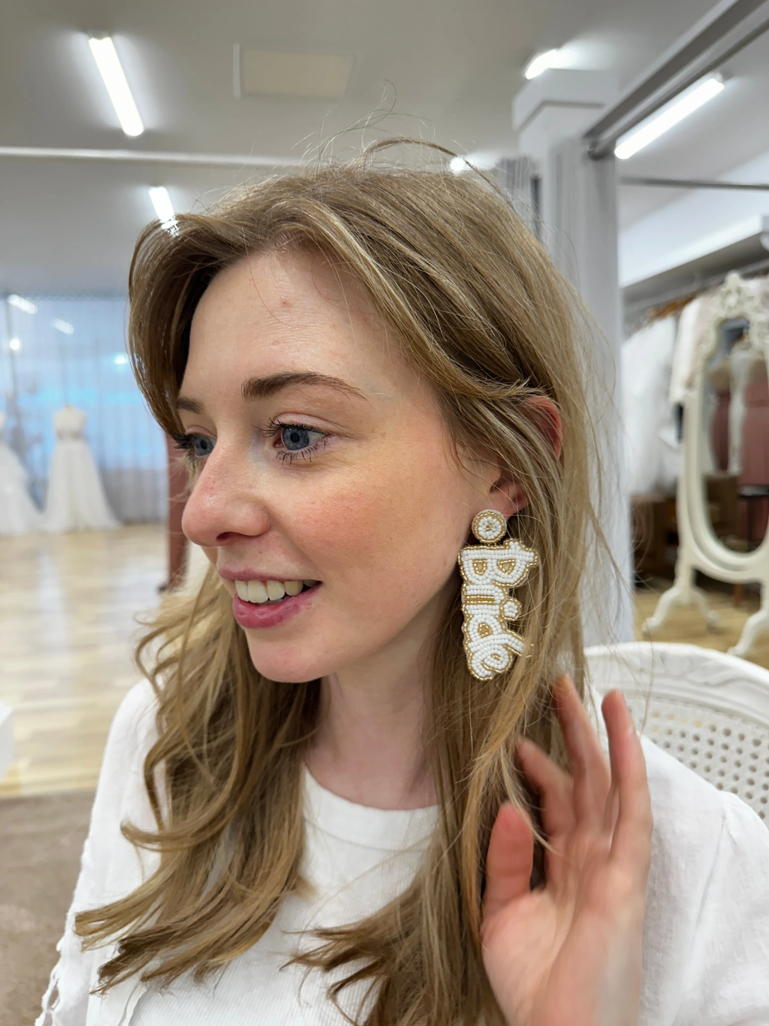 Bead Embroidered BRIDE Earring