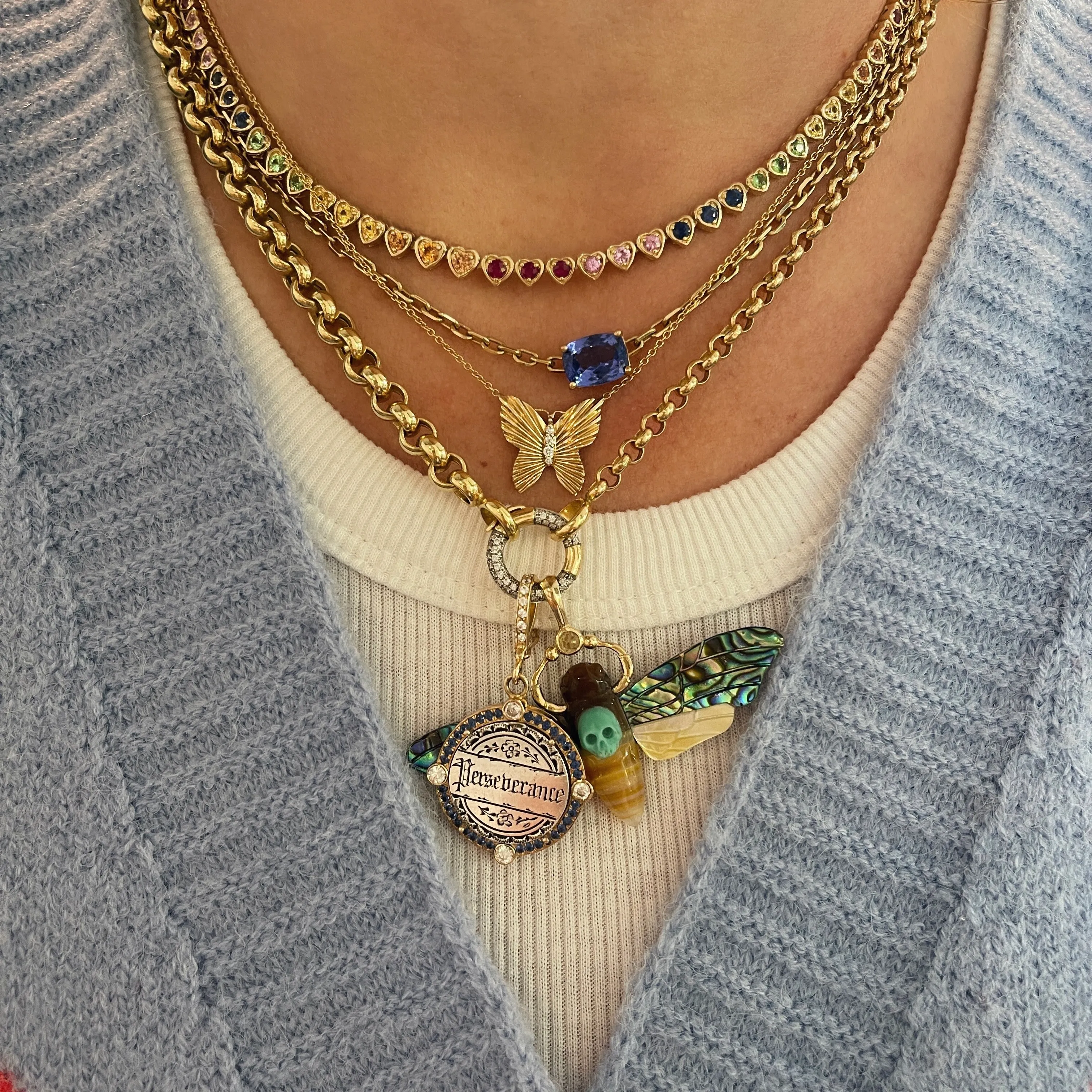 Bezel Set Graduated Gemstone Rainbow Collar Necklace