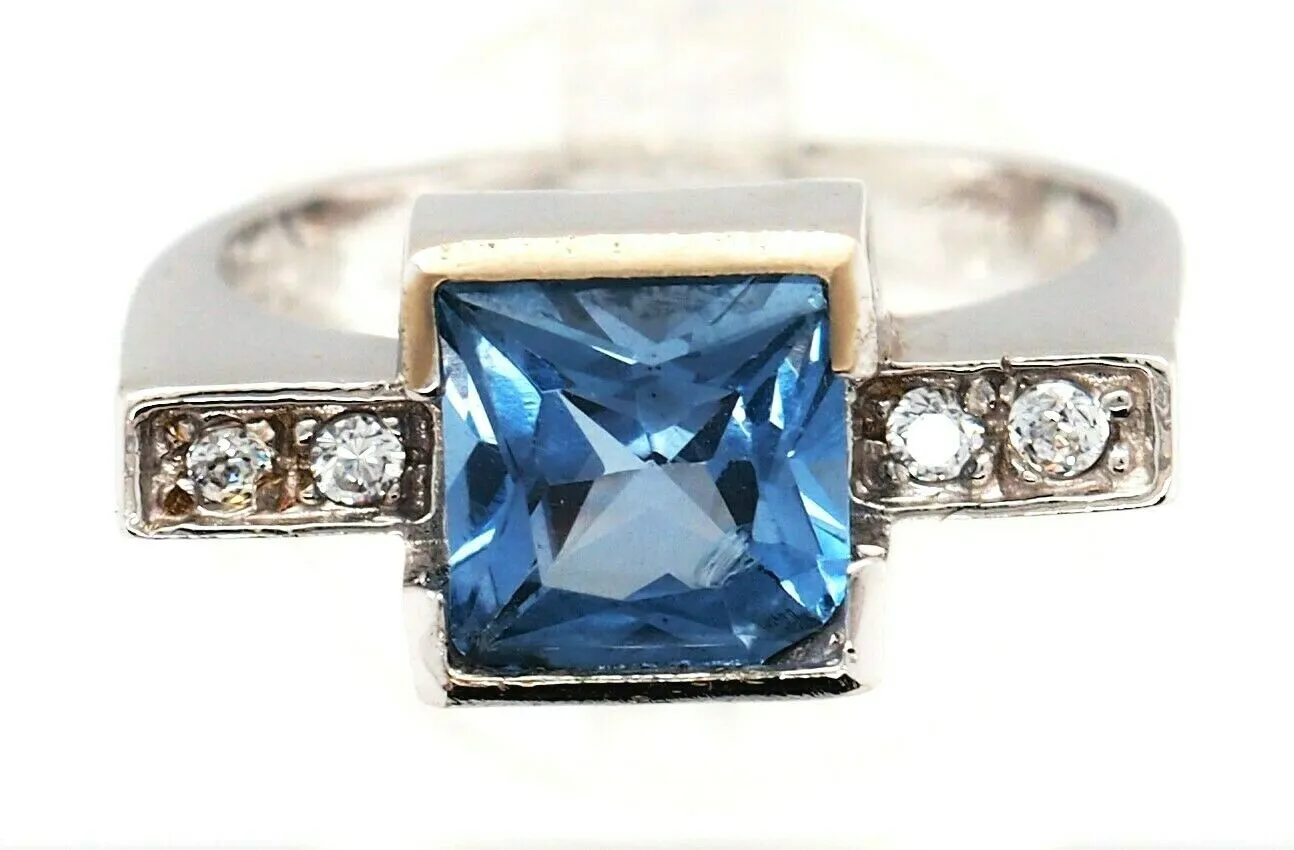 Blue Spinel & Cubic Zirconia 14ct White Gold Dress Ring