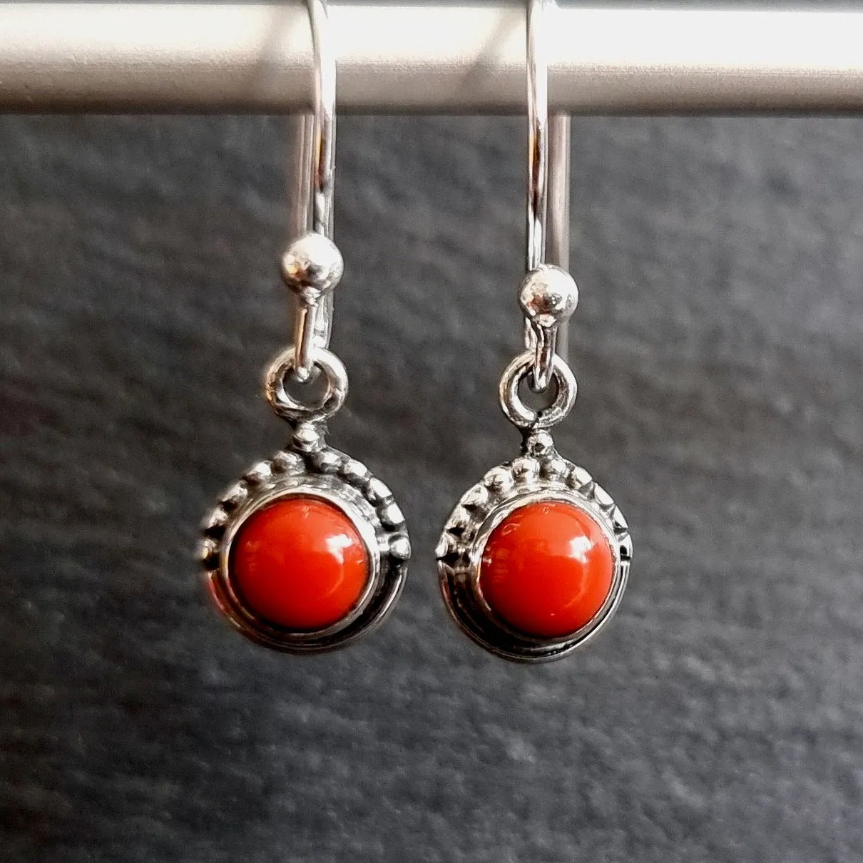 Boho Round 5mm/6mm Coral 925 Silver Earrings, E91COR