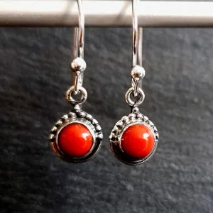 Boho Round 5mm/6mm Coral 925 Silver Earrings, E91COR
