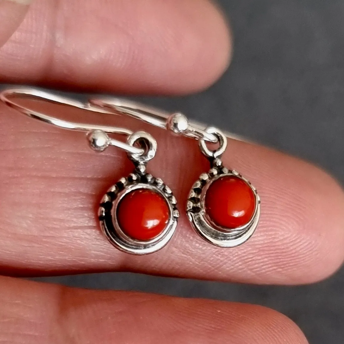 Boho Round 5mm/6mm Coral 925 Silver Earrings, E91COR