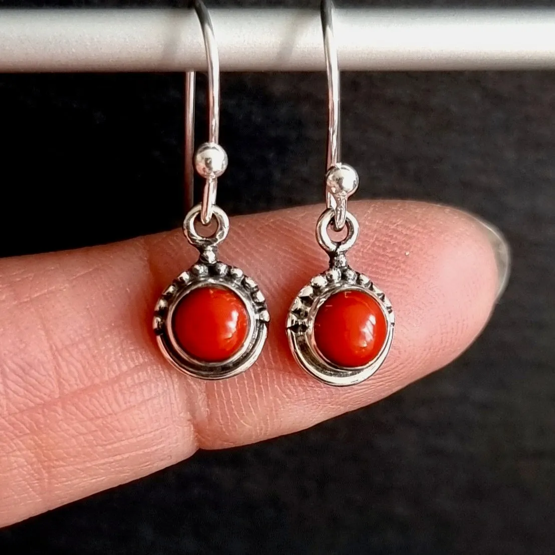 Boho Round 5mm/6mm Coral 925 Silver Earrings, E91COR