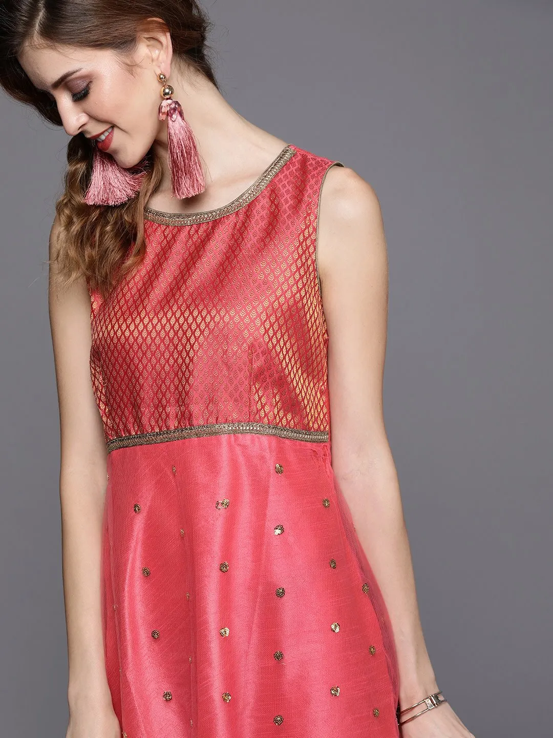 Brocade and Net Sequins Embroidered Maxi Kurta