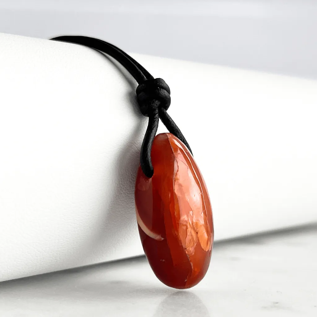 Carnelian Drop Gemstone Pendant Necklace - Fiery Vitality